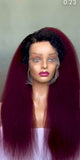 Glueless Burgundy  Kinky Straight Lace Closure Wig - 250% density