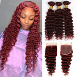 Undetectable Glueless Burgundy Deep Curly Lace Closure Wig - 250% density