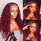 Lovely Glueless Burgundy Natural Wave Lace Closure Wig - 250% density