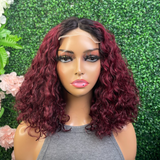 Glueless Burgundy Water Wave  Double Drawn Wig 200% density