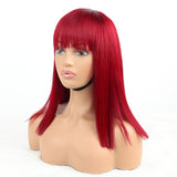 Ultra Silk Burgundy Bob Wig With Bangs - 180% density