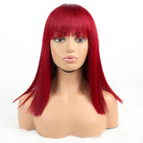 Ultra Silk Burgundy Bob Wig With Bangs - 180% density