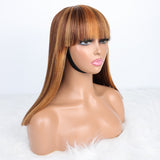 Fabulous Brown Bob Wig With Blonde Highlights With  Bangs - 180% density