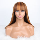 Fabulous Brown Bob Wig With Blonde Highlights With  Bangs - 180% density