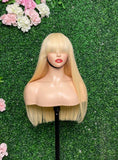 Ultra Silk Blonde (613) Bob Wig With Bangs - 180% density