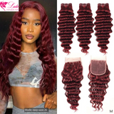 Flawless Burgundy Deep Wave Lace Closure Wig - 250% density