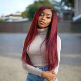 Glueless Burgundy  Kinky Straight Lace Closure Wig - 250% density