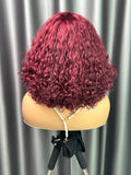 Glueless Double Drawn  Curly Burgundy  Wig with Bangs - 250% density