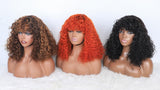 Double Drawn Ginger Curly Wig With Bangs - 200% density