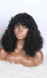 Double Drawn Glueless Black Wig With Bangs -200% density